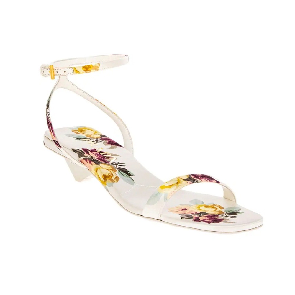 Prada 1X542 Women's 35mm floral-print satin‎ sandals, Sz 37
